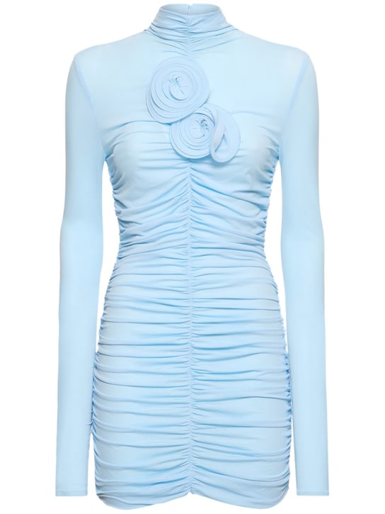 Magda Butrym: Robe courte en jersey ruché détail roses - Bleu Clair - women_0 | Luisa Via Roma