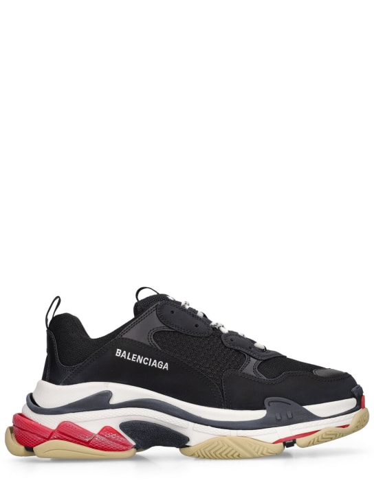 Balenciaga: "TRIPLE S"麂皮，皮革&网眼运动鞋 - 黑色 - men_0 | Luisa Via Roma