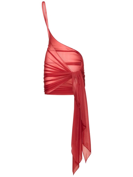 MUGLER: Jersey one-shoulder wrap skirt - Dark Red - women_0 | Luisa Via Roma