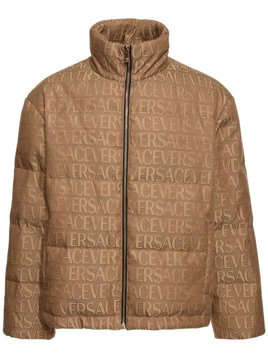 Versace: Monogram cotton blend down jacket - Kahverengi - men_0 | Luisa Via Roma