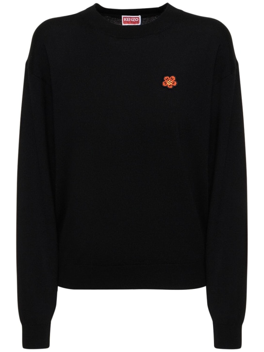 Kenzo Paris: Boke flower crest logo wool sweater - Siyah - women_0 | Luisa Via Roma