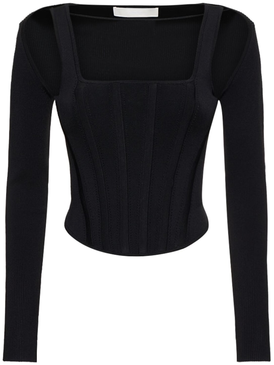 Dion Lee: Corset crop top w/removable sleeves - Black - women_0 | Luisa Via Roma