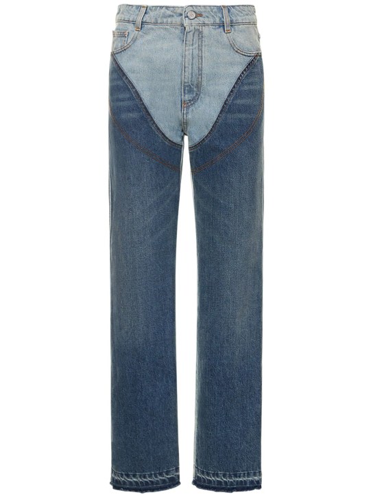 Stella McCartney: Two tone cotton denim wide leg jeans - Denim - women_0 | Luisa Via Roma