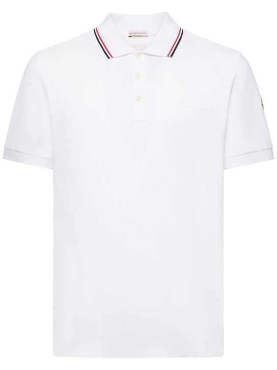 Moncler: Logo cotton polo shirt - Beyaz - men_0 | Luisa Via Roma