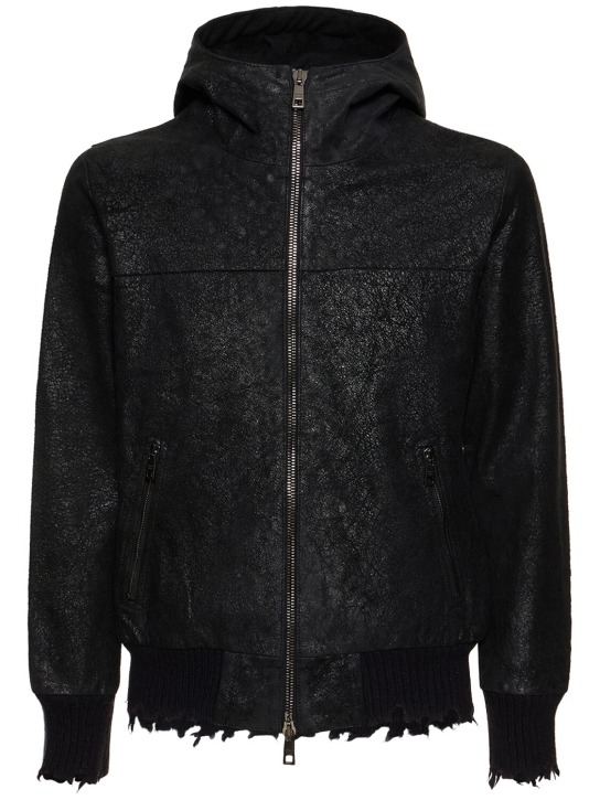Giorgio Brato: Hooded waxed leather jacket - Black - men_0 | Luisa Via Roma