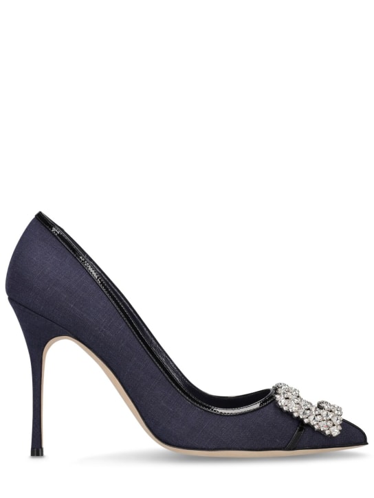 Manolo Blahnik: Zapatos de tacón de lino 105mm - Azul Marino/Negro - women_0 | Luisa Via Roma