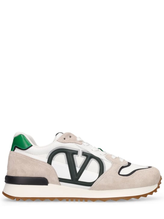 Valentino Garavani: Sneakers basses en cuir à logo - Beige/Vert - men_0 | Luisa Via Roma