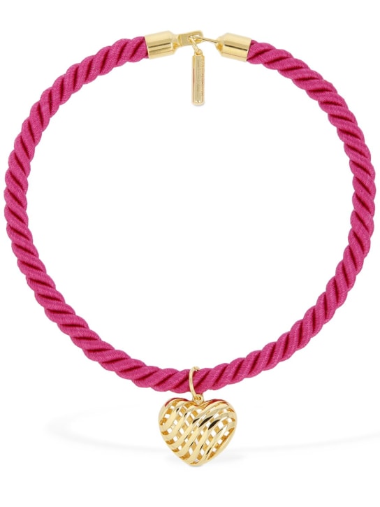 Timeless Pearly: Heart charm cotton wire collar necklace - Fuchsia/Gold - women_0 | Luisa Via Roma