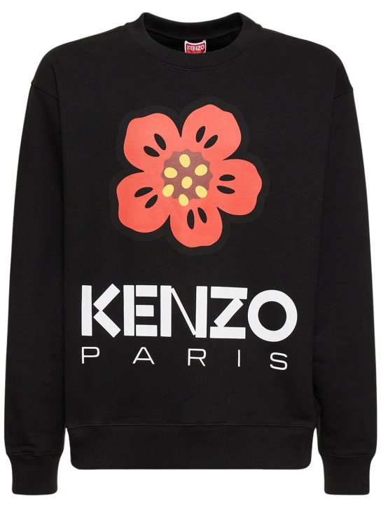 Kenzo Paris: Sweat-shirt en coton brossé à logo Boke - Noir - men_0 | Luisa Via Roma