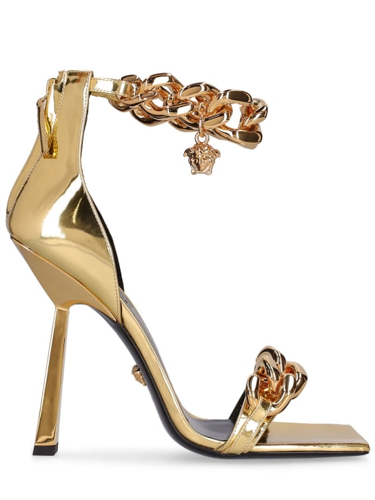 Versace: 110毫米金属色皮革凉鞋 - 金色 - women_0 | Luisa Via Roma