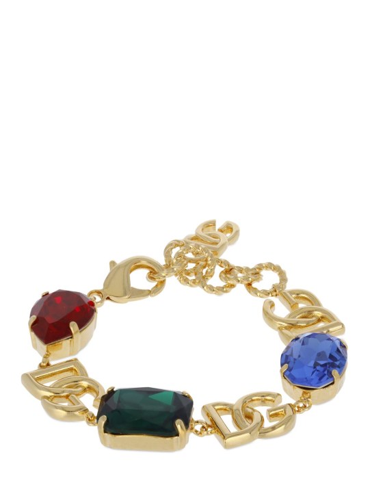 Dolce&Gabbana: Bracciale con cristalli e logo - Oro/Multi - women_0 | Luisa Via Roma