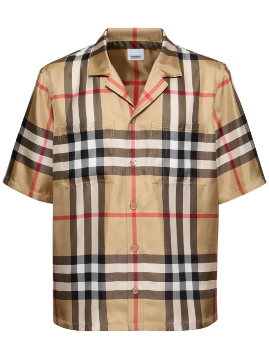 Burberry: Reepham Check print silk shirt - Archive Beige - men_0 | Luisa Via Roma