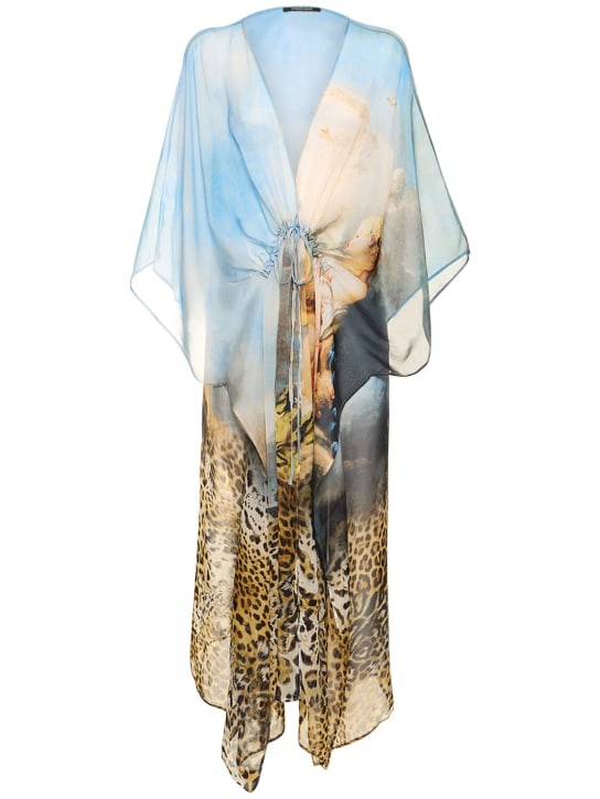 Roberto Cavalli: Printed silk midi kaftan dress - women_0 | Luisa Via Roma