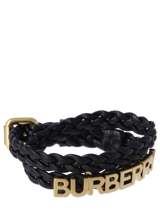 Burberry: Bracelet en cuir tressé à logo Burberry - Noir/Or - men_1 | Luisa Via Roma