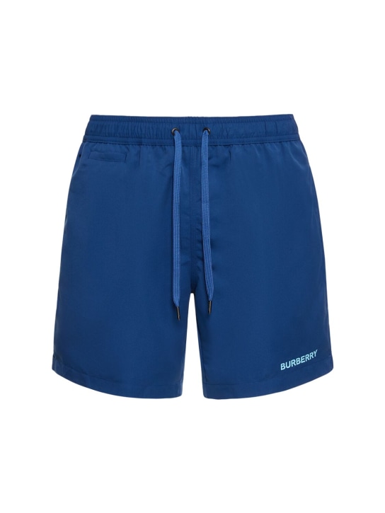 Burberry: Bañador shorts con logo estampado - Rich Navy - men_0 | Luisa Via Roma