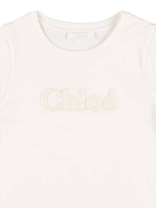 Chloé: T-shirt en jersey de coton biologique à logo - Blanc - kids-girls_1 | Luisa Via Roma