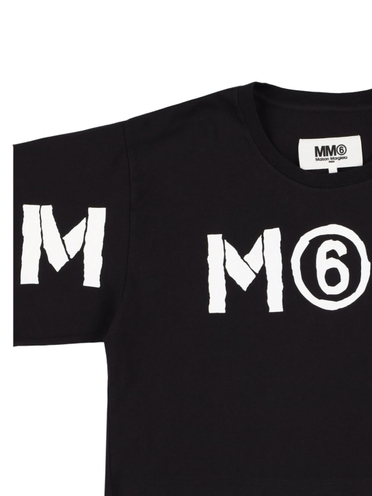 MM6 Maison Margiela: T-shirt en jersey de coton imprimé logo - Noir - kids-girls_1 | Luisa Via Roma