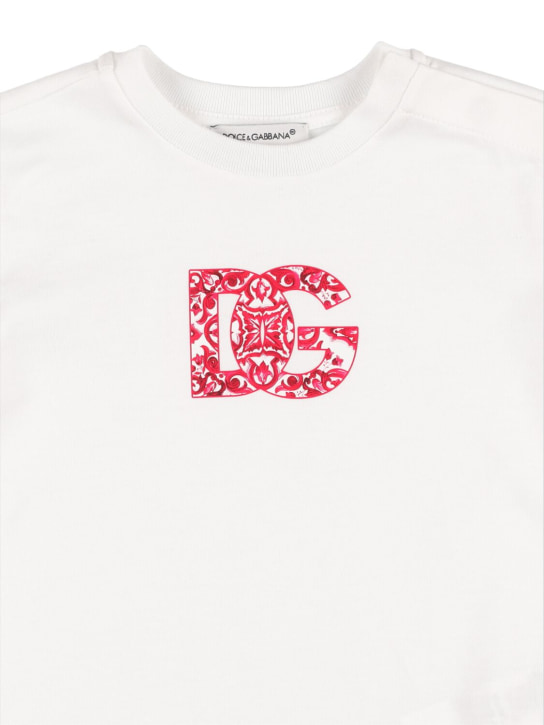 Dolce&Gabbana: Camiseta de jersey de algodón con logo - Blanco - kids-girls_1 | Luisa Via Roma