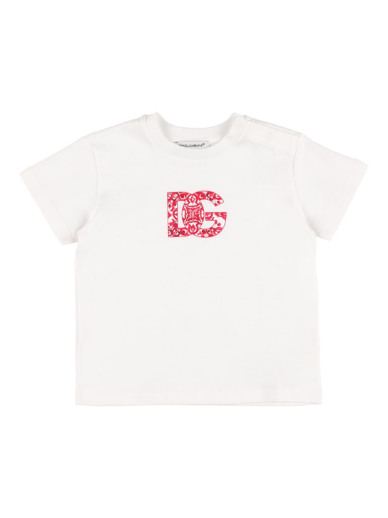 Dolce&Gabbana: Camiseta de jersey de algodón con logo - Blanco - kids-girls_0 | Luisa Via Roma