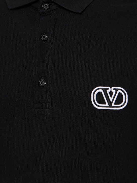 Valentino: Polo en coton à logo - Noir - men_1 | Luisa Via Roma