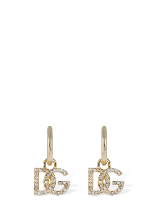 Dolce&Gabbana: Mono boucle d’oreille à logo DG en cristaux - Or/Cristal - women_0 | Luisa Via Roma