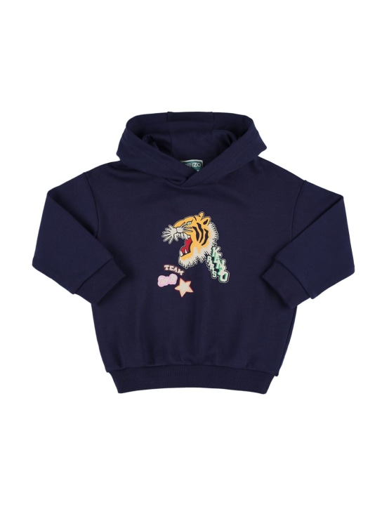 Kenzo Kids: Printed cotton hooded sweatshirt w/logo - Lacivert - kids-boys_0 | Luisa Via Roma