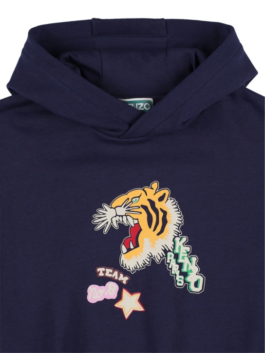 Kenzo Kids: Printed cotton hooded sweatshirt w/logo - Lacivert - kids-boys_1 | Luisa Via Roma