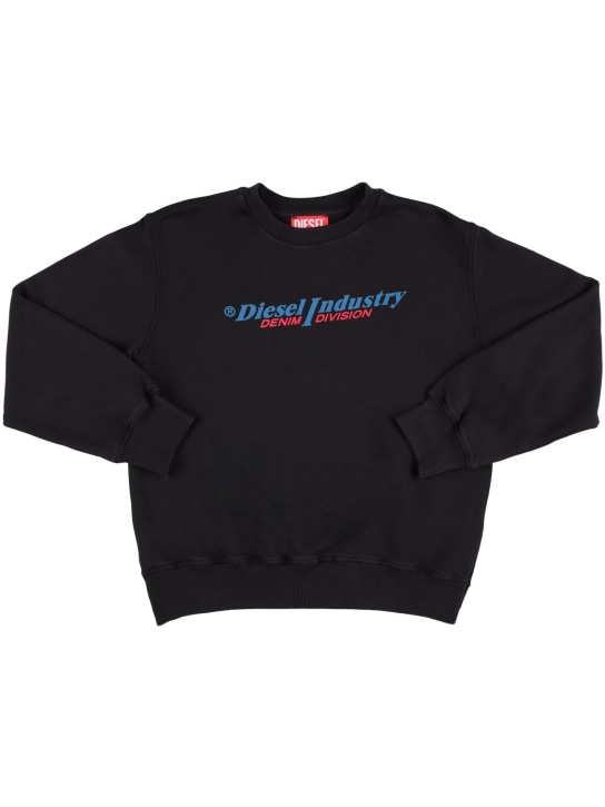 Diesel Kids: Embroidered logo cotton sweatshirt - Siyah - kids-boys_0 | Luisa Via Roma