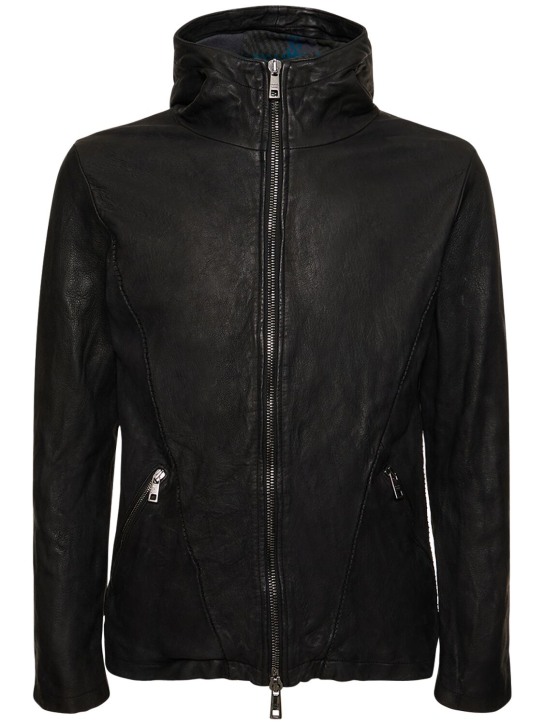 Giorgio Brato: Brushed leather hooded jacket - Siyah - men_0 | Luisa Via Roma