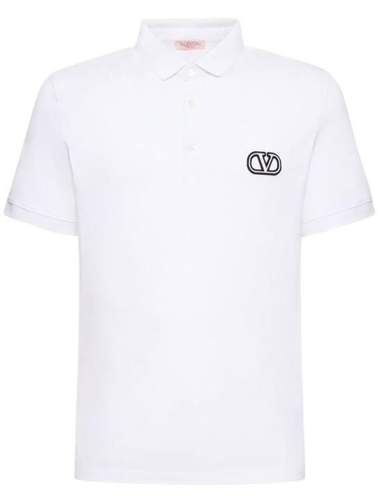 Valentino: Logo cotton polo - White - men_0 | Luisa Via Roma