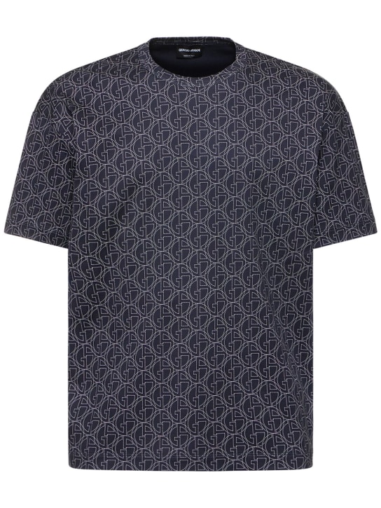 Giorgio Armani: Logo印花棉质平纹针织T恤 - men_0 | Luisa Via Roma