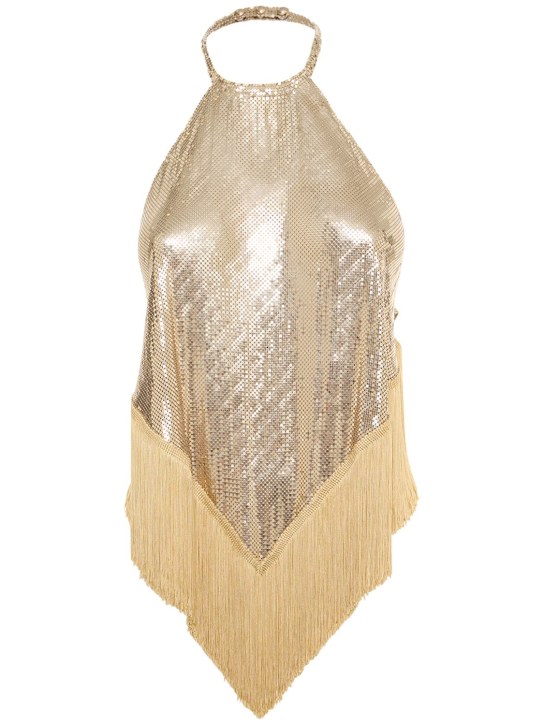 Rabanne: Metallic mesh fringed halter neck top - women_0 | Luisa Via Roma