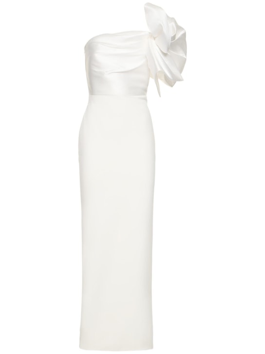 Solace London: Iyana twill crepe knit long dress - White - women_0 | Luisa Via Roma