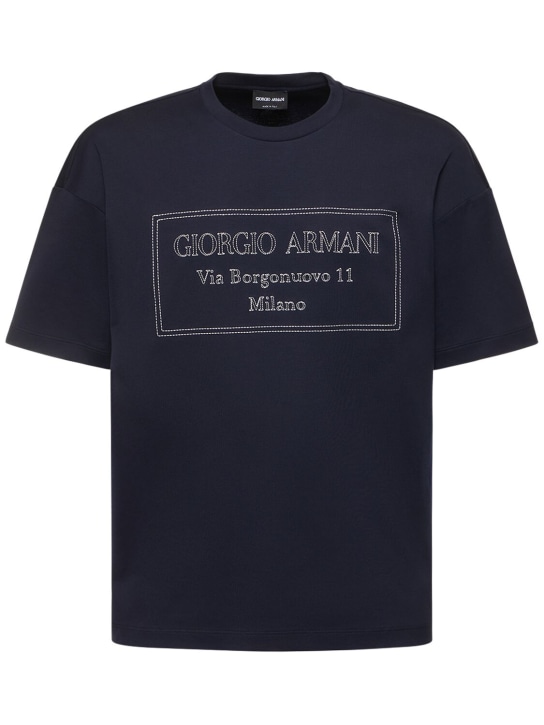 Giorgio Armani: Camiseta de jersey con logo - Navy - men_0 | Luisa Via Roma