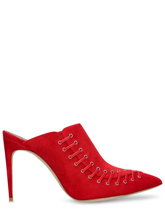 Manolo Blahnik: 105毫米Dobre麂皮穆勒鞋 - 亮红色 - women_0 | Luisa Via Roma