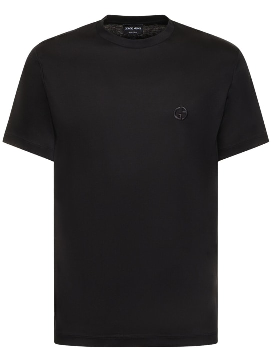Giorgio Armani: Logo cotton t-shirt - Black - men_0 | Luisa Via Roma