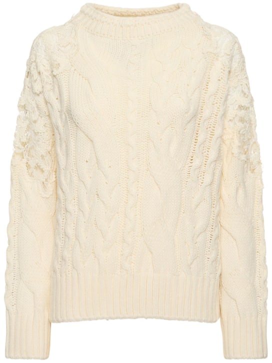 Wool blend cable knit & lace sweater - Ermanno Scervino - Women ...