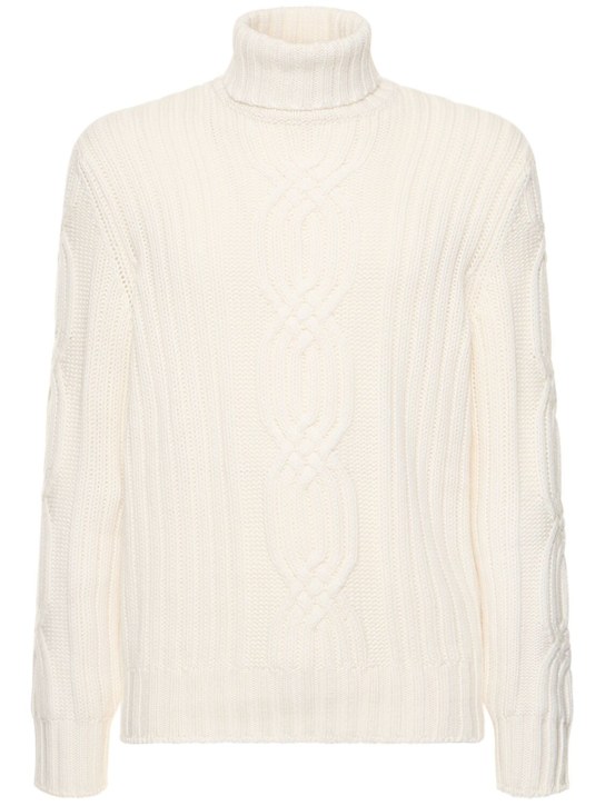 Brunello Cucinelli: Cashmere knit turtleneck sweater - Fil dişi rengi - men_0 | Luisa Via Roma