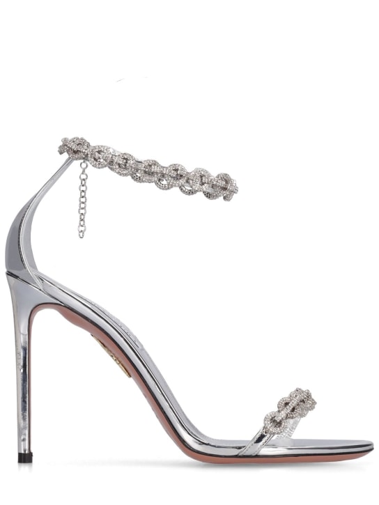 Aquazzura: 105mm Love Link faux leather sandals - Silver - women_0 | Luisa Via Roma