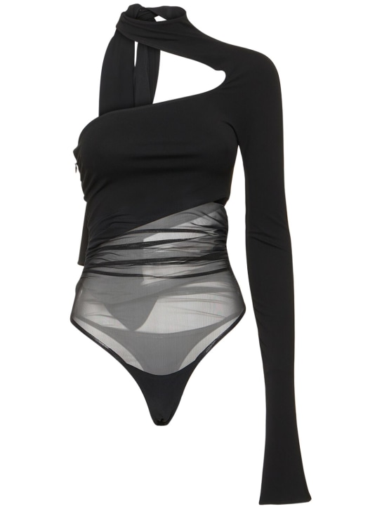 Asymmetric jersey & mesh bodysuit - Thumbnail 1