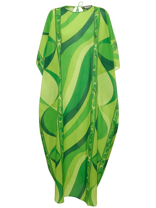 Pucci: Pesci cotton voile long kaftan dress - Green - women_0 | Luisa Via Roma