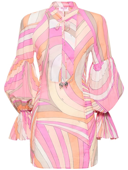 Pucci: Robe courte en mousseline de coton imprimé Iride - Rose - women_0 | Luisa Via Roma