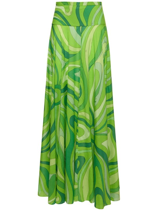 Pucci: Marmo printed cotton muslin maxi skirt - Green - women_0 | Luisa Via Roma