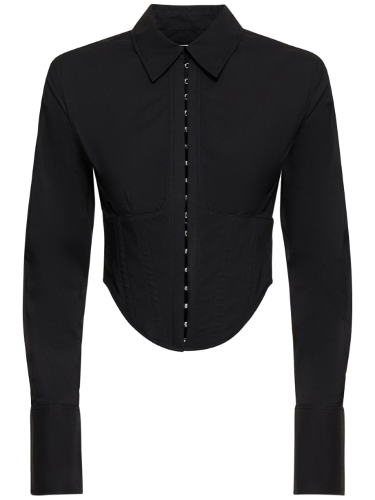 Dion Lee: Cotton blend poplin corset crop shirt - Black - women_0 | Luisa Via Roma