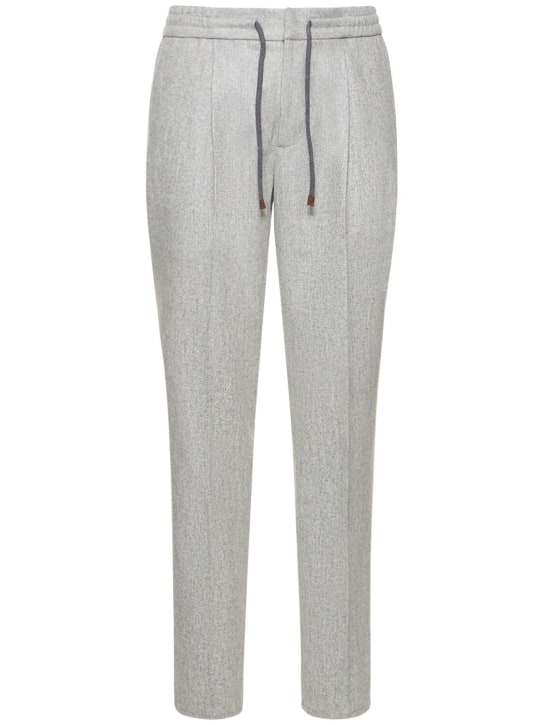Brunello Cucinelli: Wool flannel sweatpants - Pearl Grey - men_0 | Luisa Via Roma