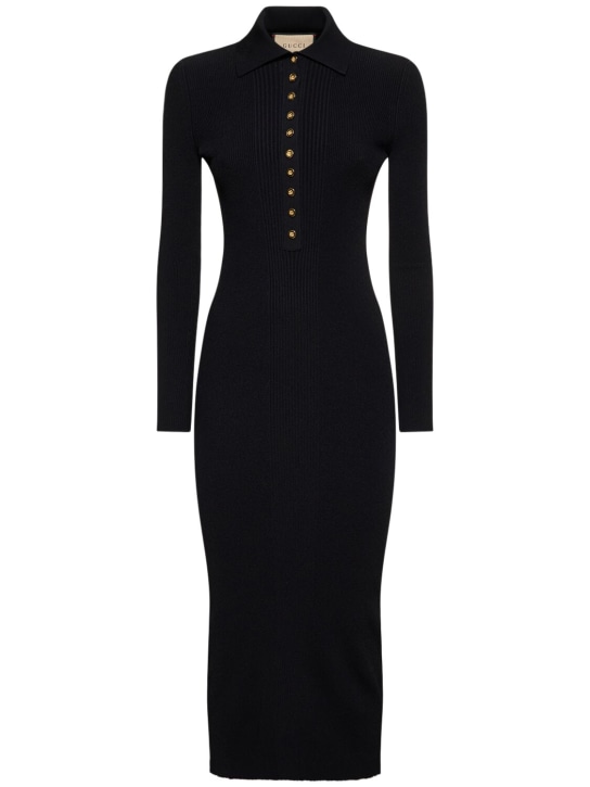 Gucci: Extra fine viscose blend polo dress - Black - women_0 | Luisa Via Roma