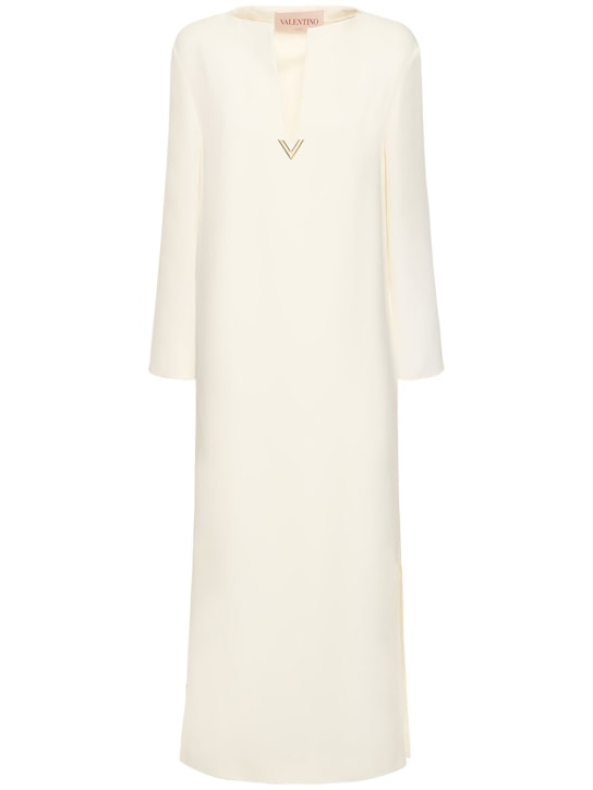 Valentino: Bedrucktes, langes Kleid mit V-Ausschnitt - Weiß - women_0 | Luisa Via Roma