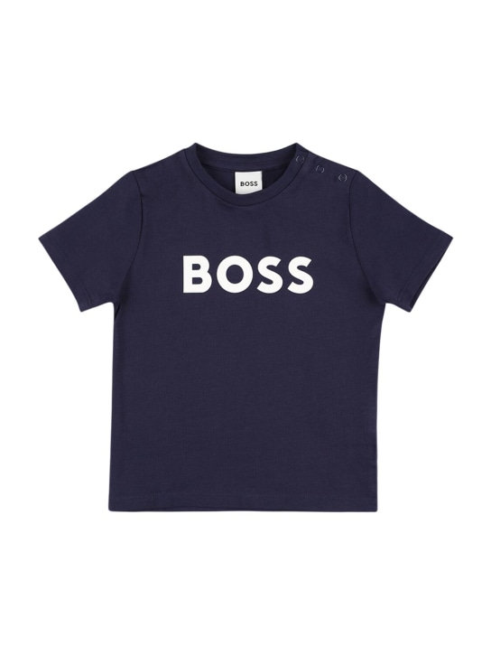 Boss: 러버라이즈 프린트 로고 코튼 저지 티셔츠 - kids-boys_0 | Luisa Via Roma