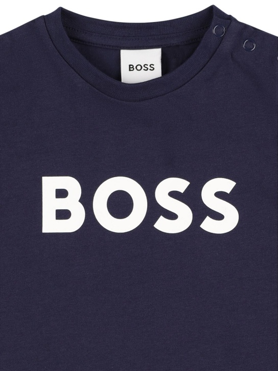 Boss: T-shirt in jersey di cotone con logo gommato - kids-boys_1 | Luisa Via Roma