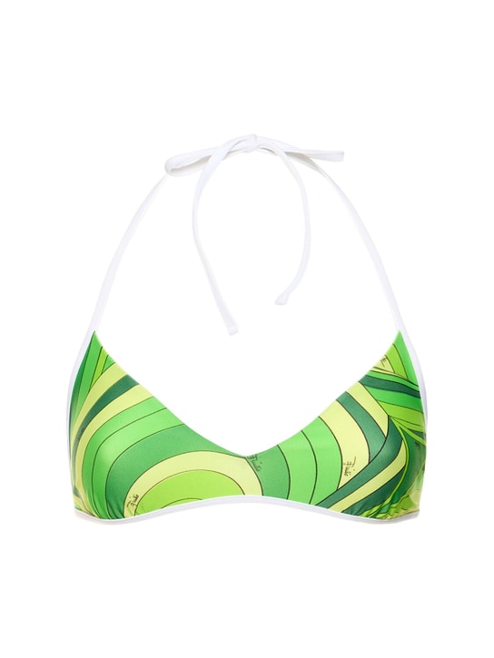 Pucci: Top de bikini triangular de lycra con estampado - Verde - women_0 | Luisa Via Roma